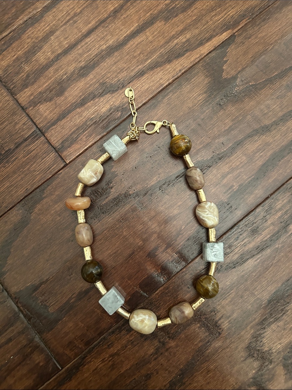 Beaded Stone and Gold-Tone necklace- Neutral Mix
